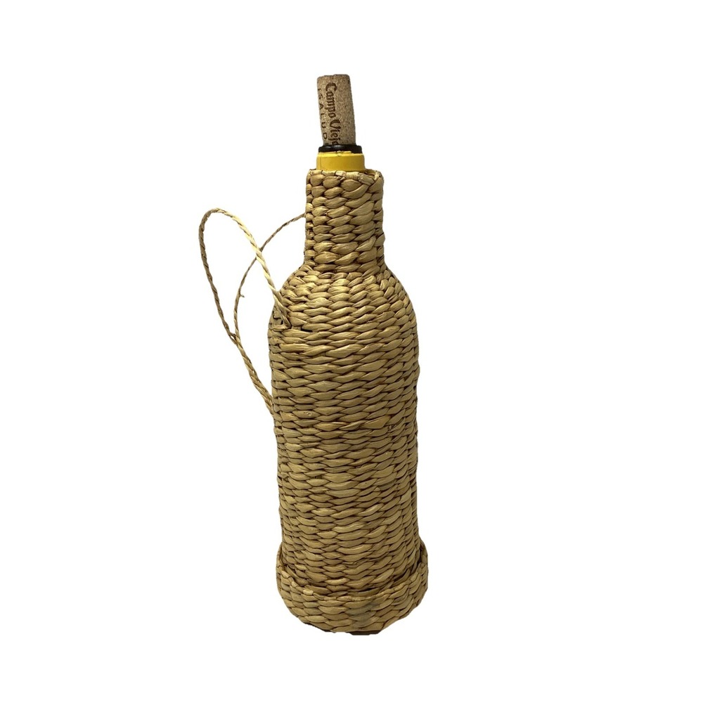 Raffia Woven Wine Bottle Basket Cover W/strap French Country Retro Cottage 12"